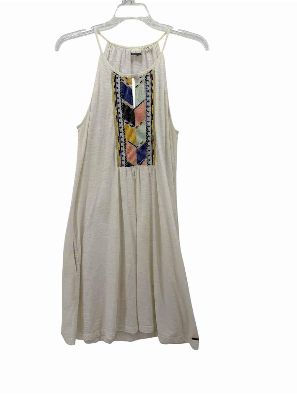 Roxy Cream Midi Dress with Multicolor Embroidered Front